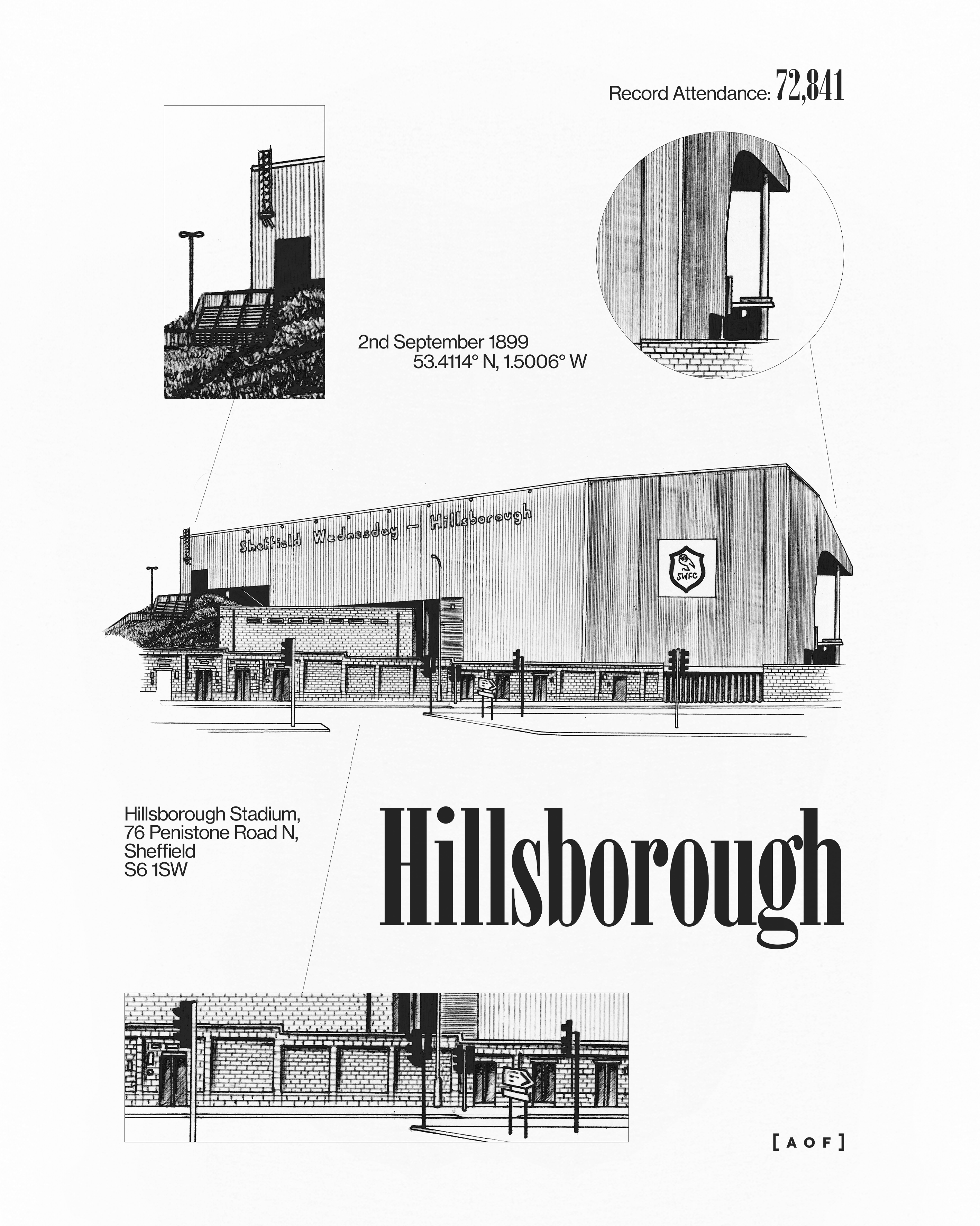 ART OF Hillsborough Blueprint Tee | SWFC White Football T-shirt