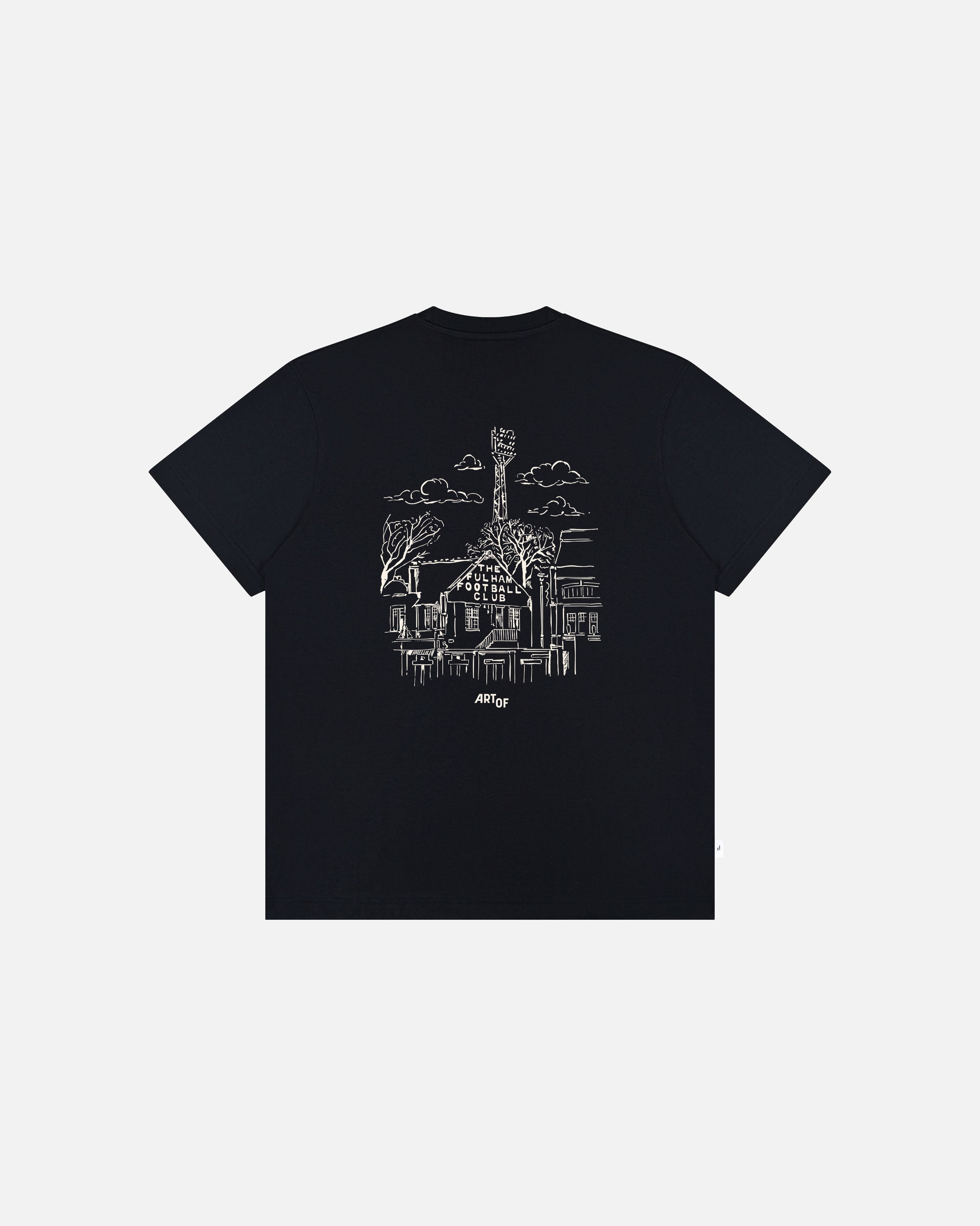 ART OF x Fulham Cottage Pavilion Printed Tee | Black Football T-shirt