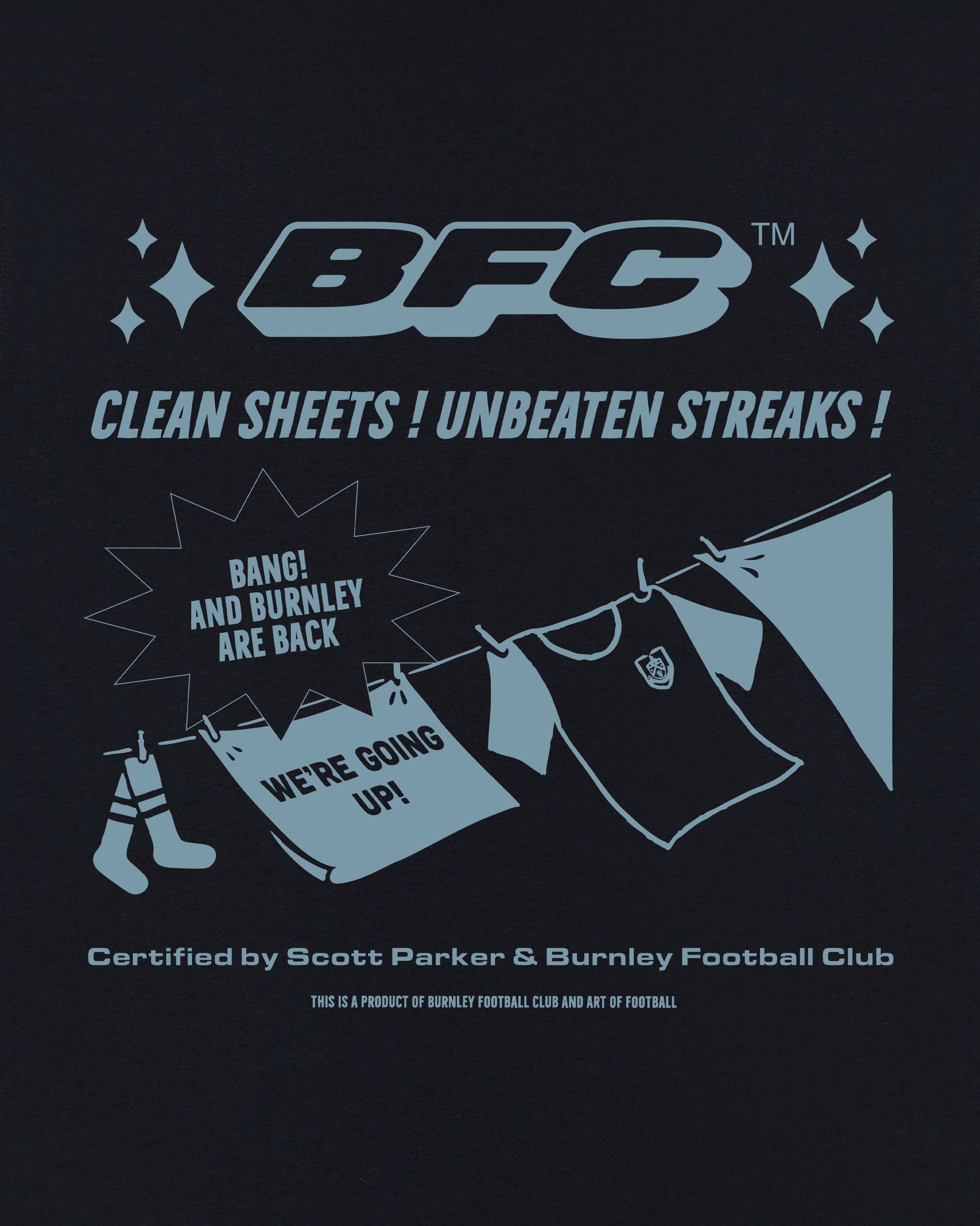 AOF Burnley Clean Sheets, Unbeaten Streaks Tee | Black Graphic T-shirt
